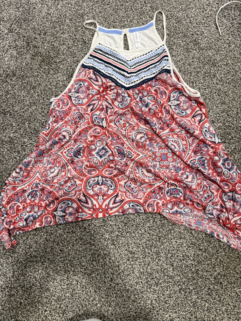 Boho Red Paisley Crochet-Trim Sleeveless Top